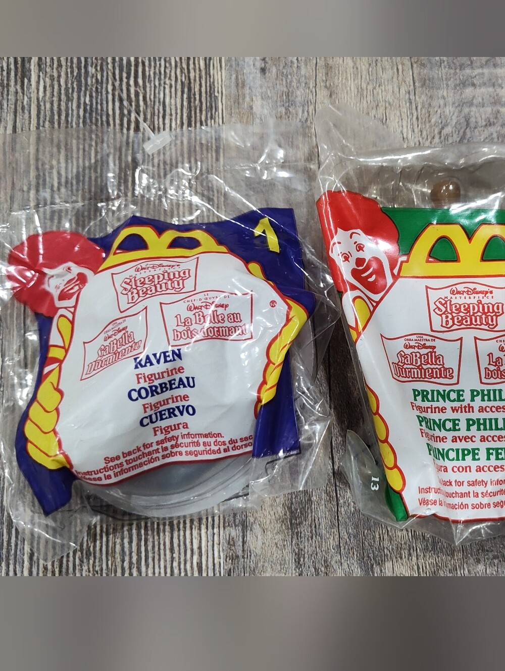 1996  MCDONALDS HAPPY MEAL SLEEPING BEAUTY TOYS 1 & 3, Prince Philip & Raven VTG